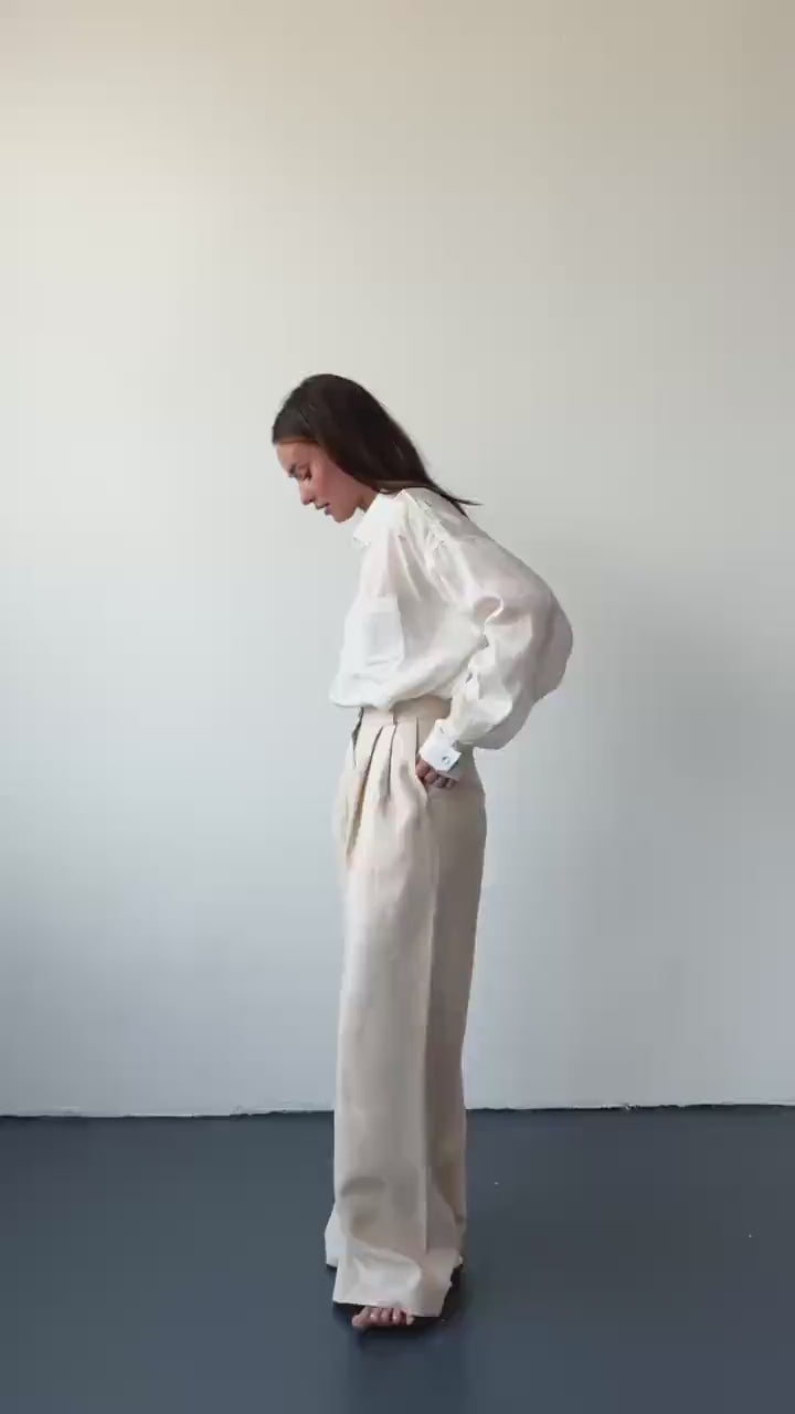 SoloveDress Beige 2 Piece Spring Summer Notch Lapel Linen Women Suit