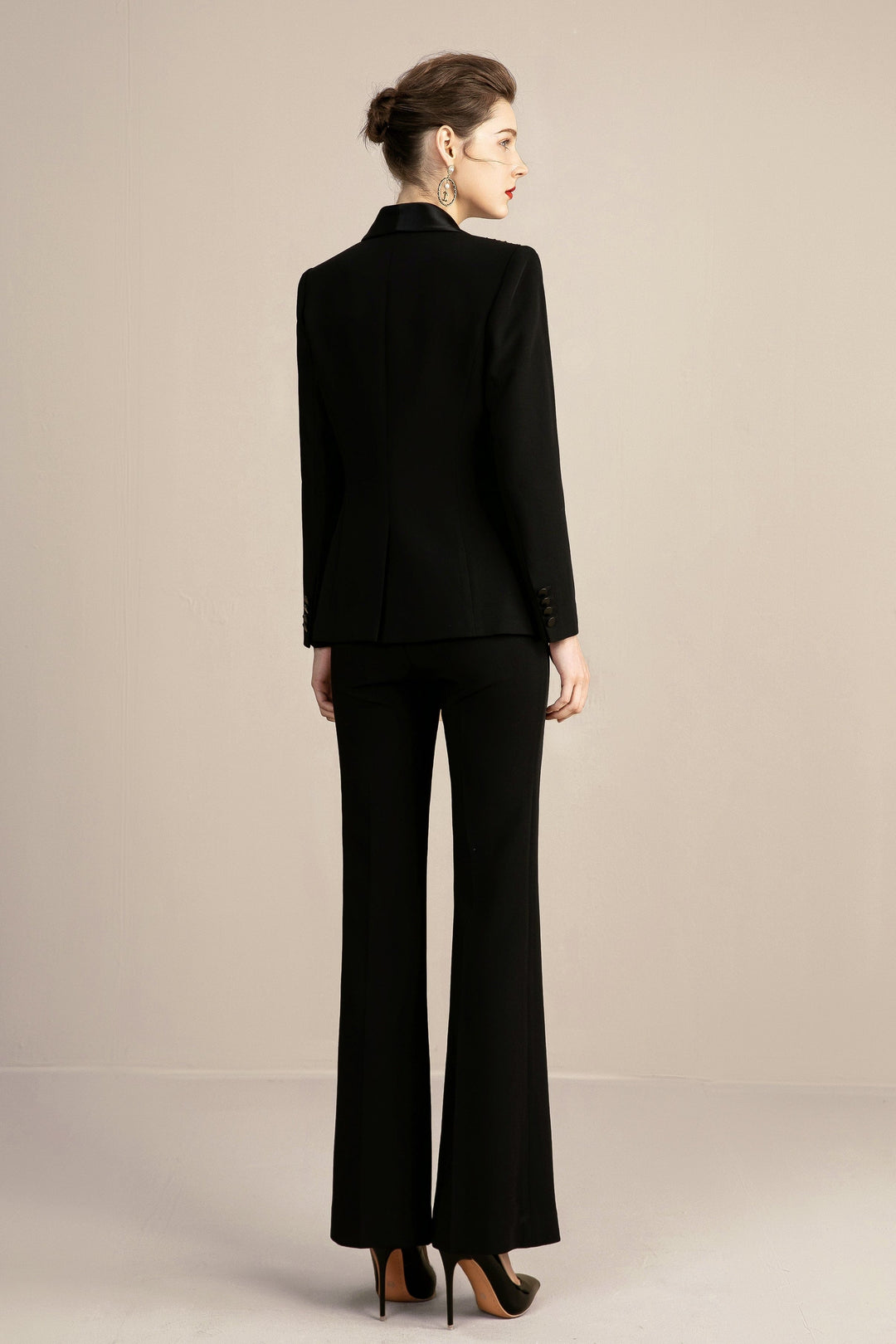 solovedress 2 Piece Black Elegant Tuxedo Shawl Lapel Slim Fit Women Suit