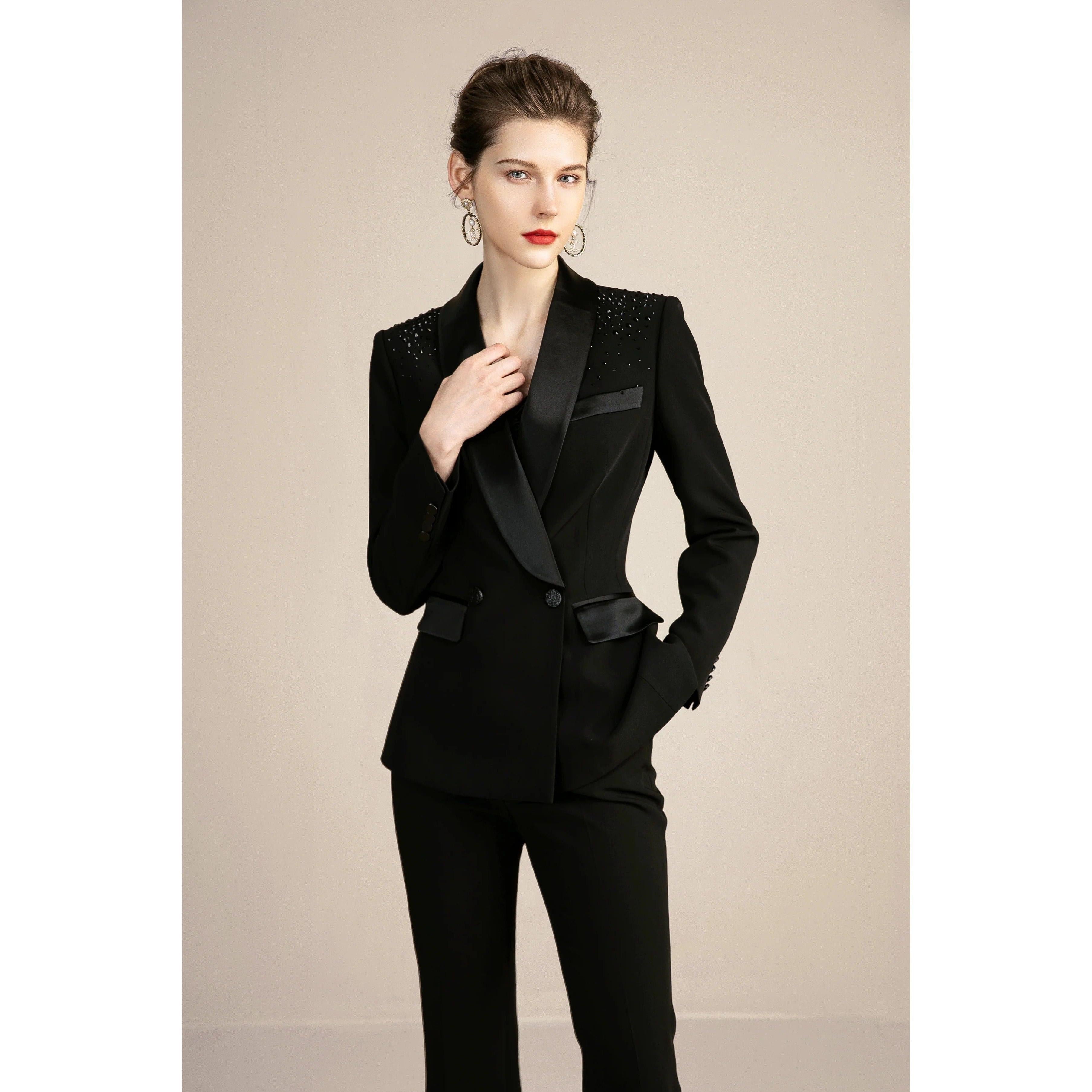 black suit womens dress set Business Dress Suit Set for Women's Sleeveless Bodycon Dress Long Sleeve Cropped Blazer Work Outfit