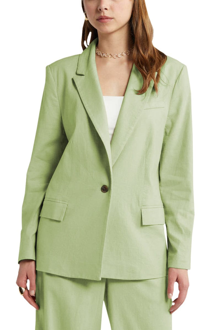 solovedress 2 Piece Pink Linen Peak Lapel Women's Suit (Blazer+Pants)