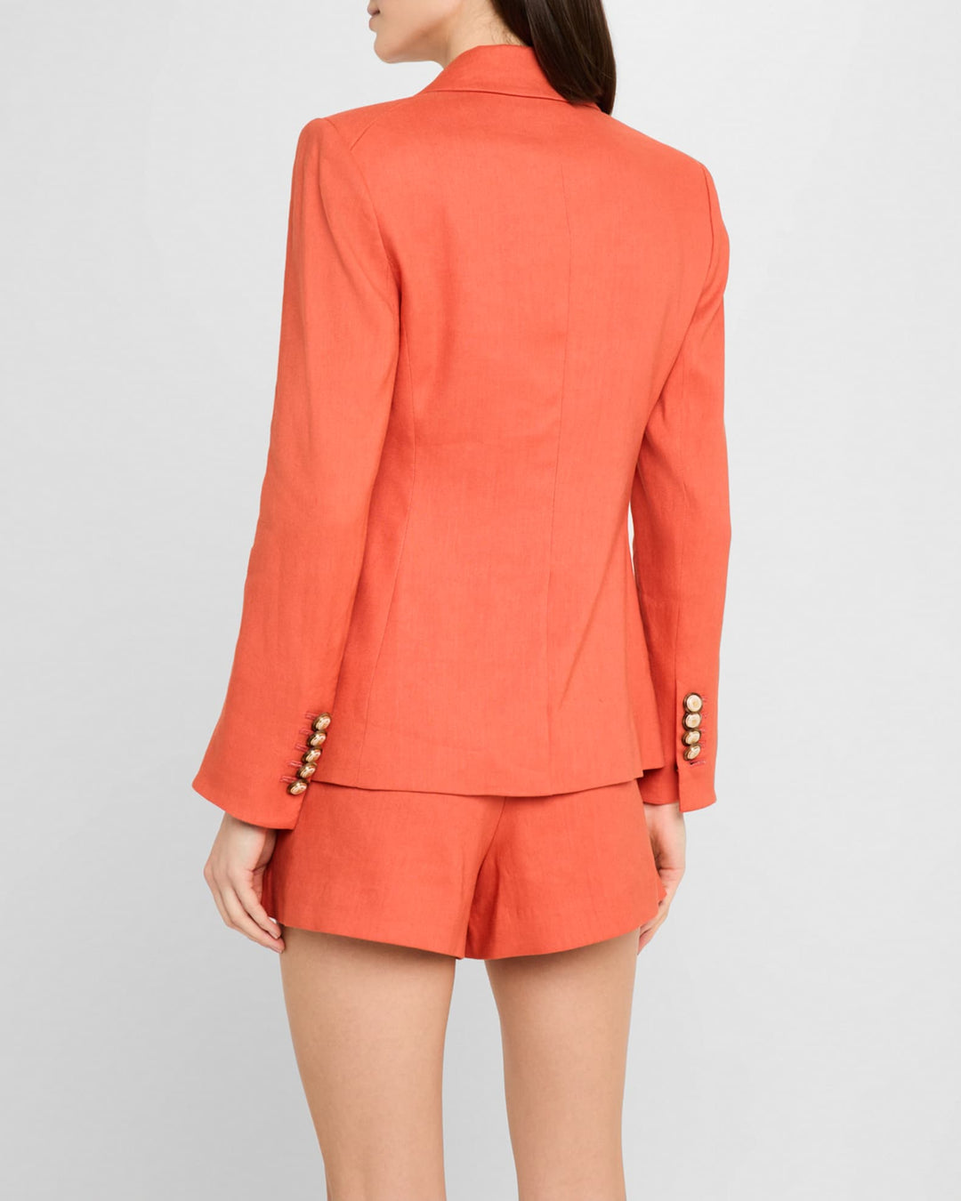 solovedress 2 Piece Summer Linen Double Breasted Casual Women Suit (Blazer+Shorts)