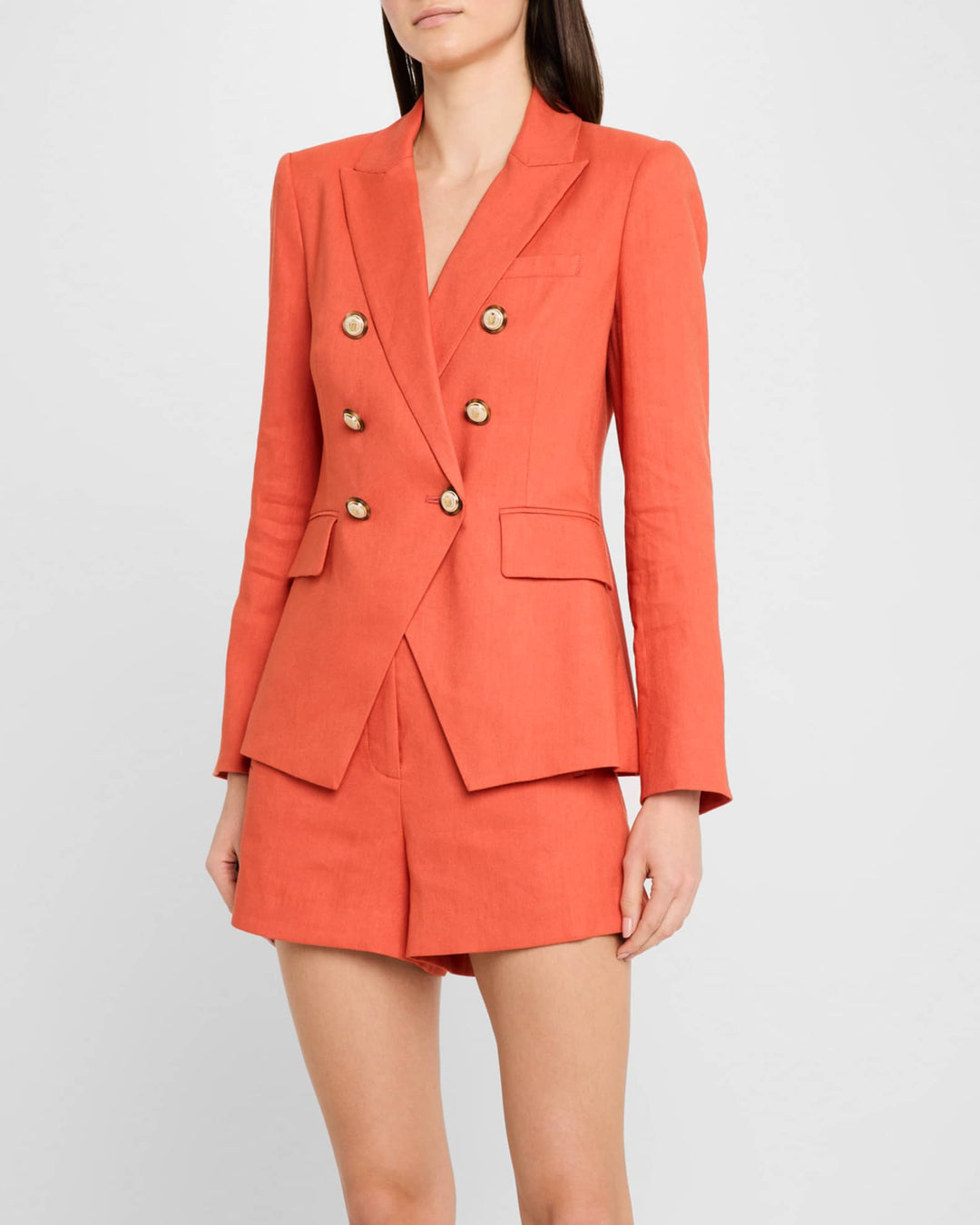 solovedress 2 Piece Summer Linen Double Breasted Casual Women Suit (Blazer+Shorts)