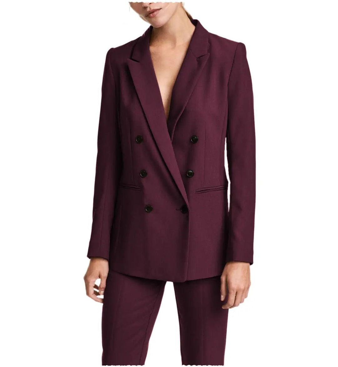 solovedress 2 Pieces Double Breasted Notch Lapel Women Suit(Blazer+Pants)