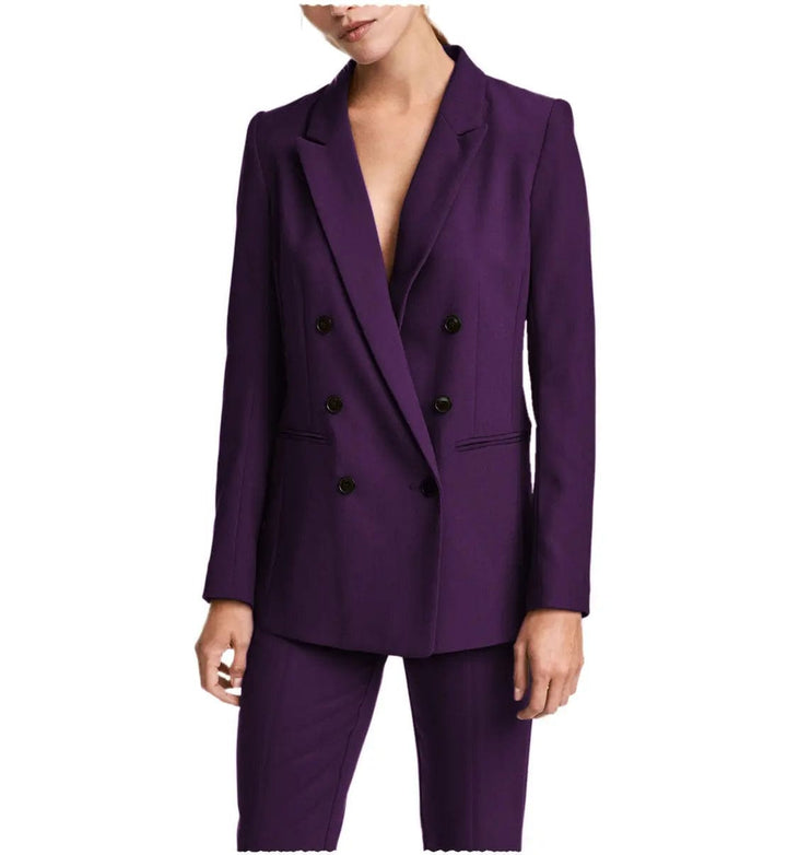 solovedress 2 Pieces Double Breasted Notch Lapel Women Suit(Blazer+Pants)