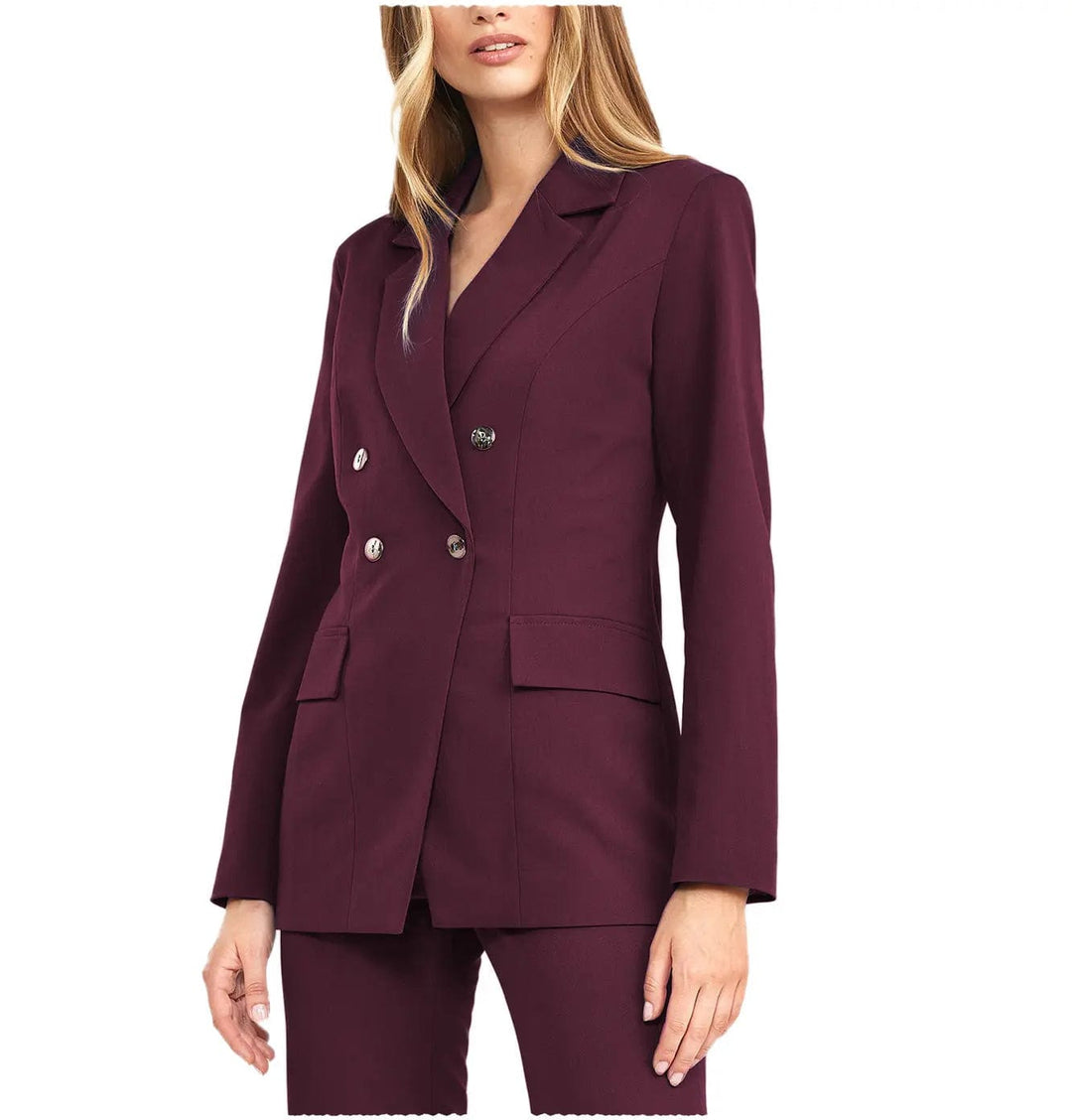 solovedress 2 Pieces Double Breasted Notch Lapel Women Suit(Blazer+Pants)