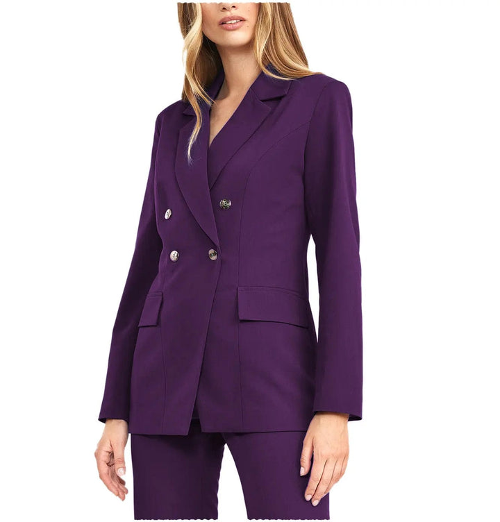 solovedress 2 Pieces Double Breasted Notch Lapel Women Suit(Blazer+Pants)
