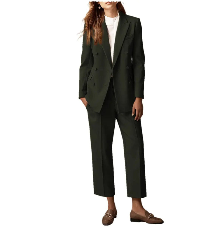 solovedress 2 Pieces Double Breasted Peak Lapel Women Suit