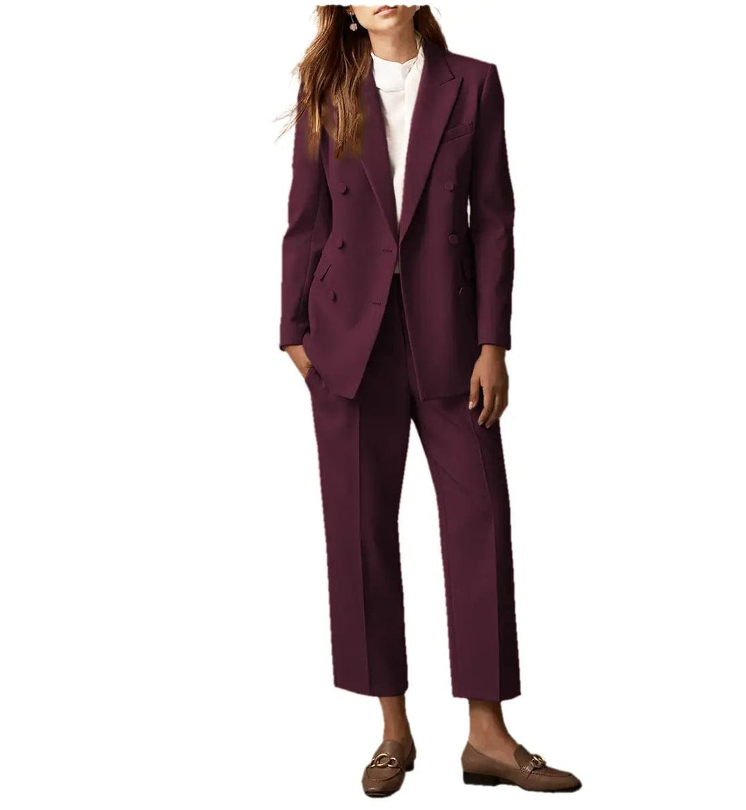 solovedress 2 Pieces Double Breasted Peak Lapel Women Suit
