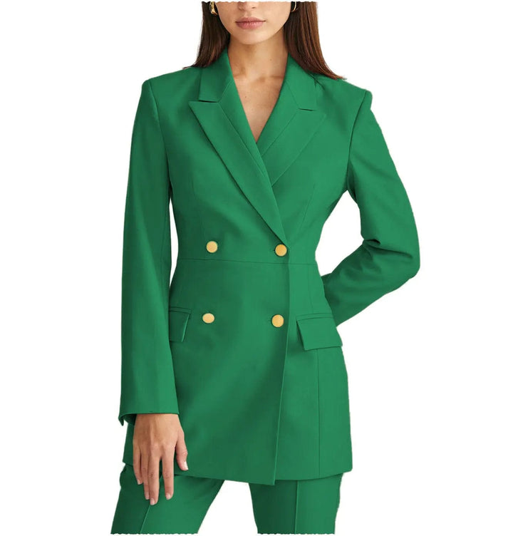 solovedress 2 Pieces Double Breasted Peak Lapel Women Suit (Blazer+Pants)