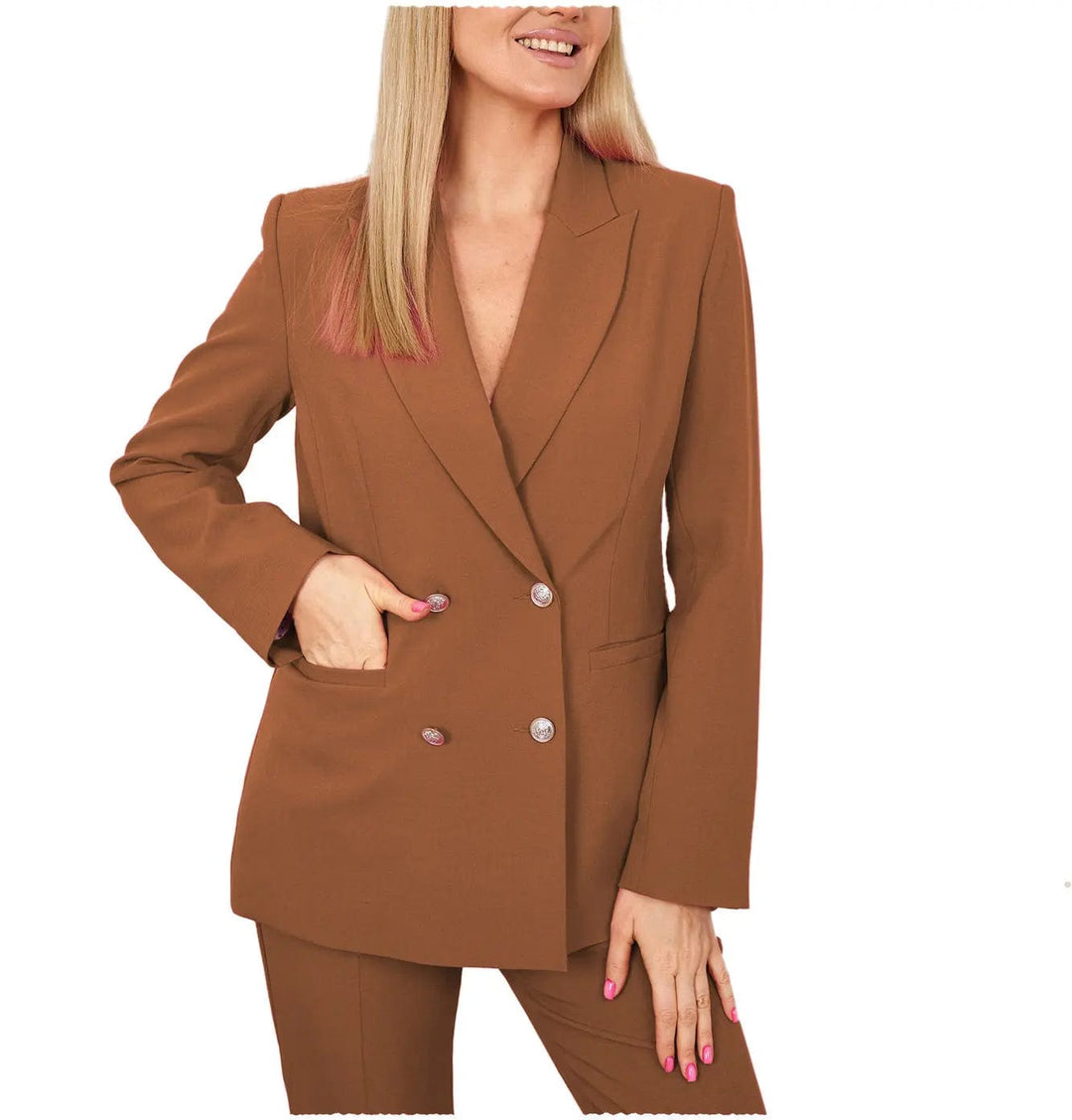 solovedress 2 Pieces Double Breasted Peak Lapel Women Suit(Blazer+Pants)