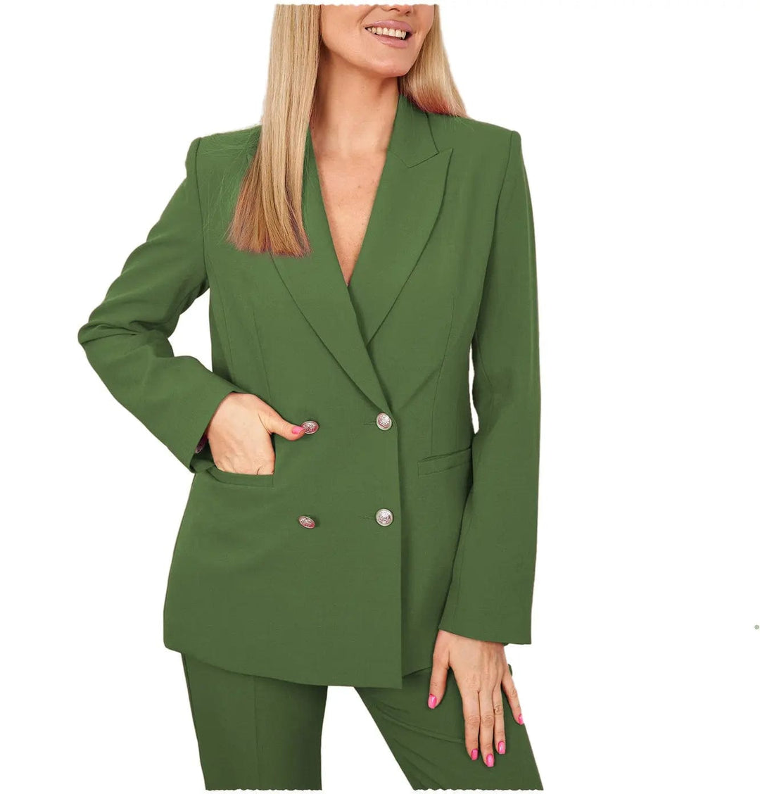 solovedress 2 Pieces Double Breasted Peak Lapel Women Suit(Blazer+Pants)