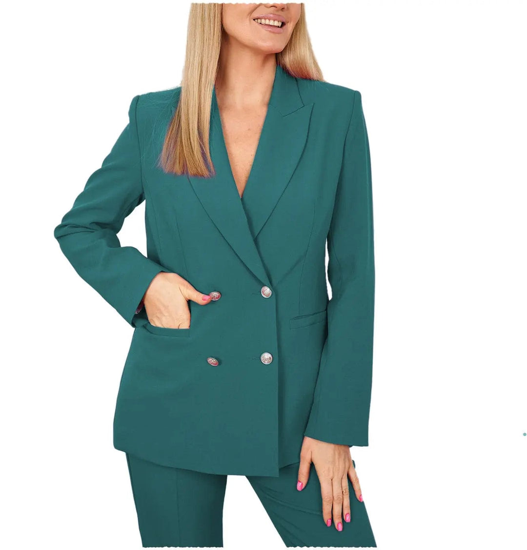 solovedress 2 Pieces Double Breasted Peak Lapel Women Suit(Blazer+Pants)