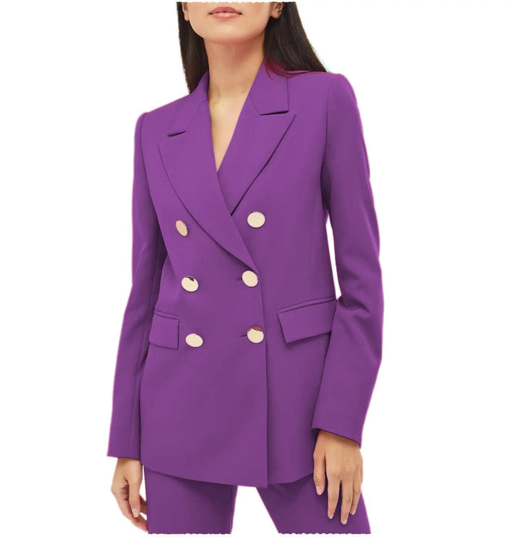 solovedress 2 Pieces Notch Lapel Double Breasted Women Suit (Blazer+Pants)