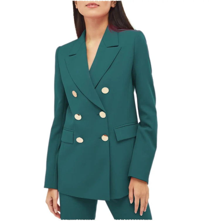solovedress 2 Pieces Notch Lapel Double Breasted Women Suit (Blazer+Pants)