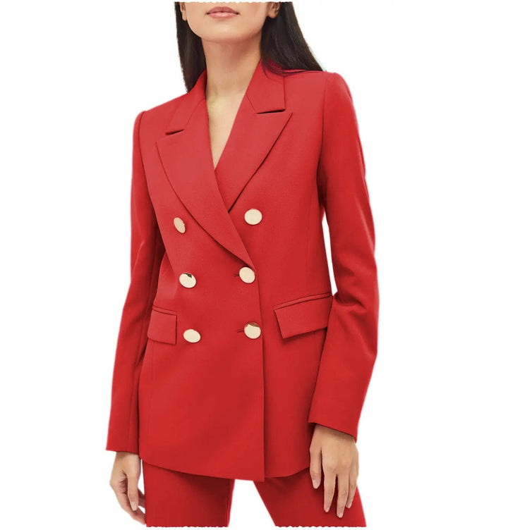 solovedress 2 Pieces Notch Lapel Double Breasted Women Suit (Blazer+Pants)