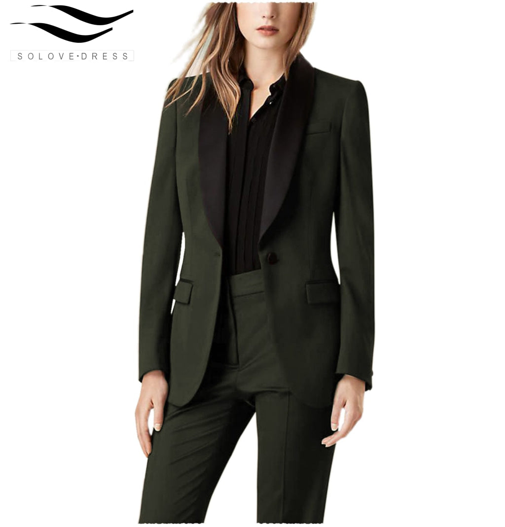 solovedress 2 Pieces Shawl Lapel Single Buttons Women suit (Blazer+Pants)