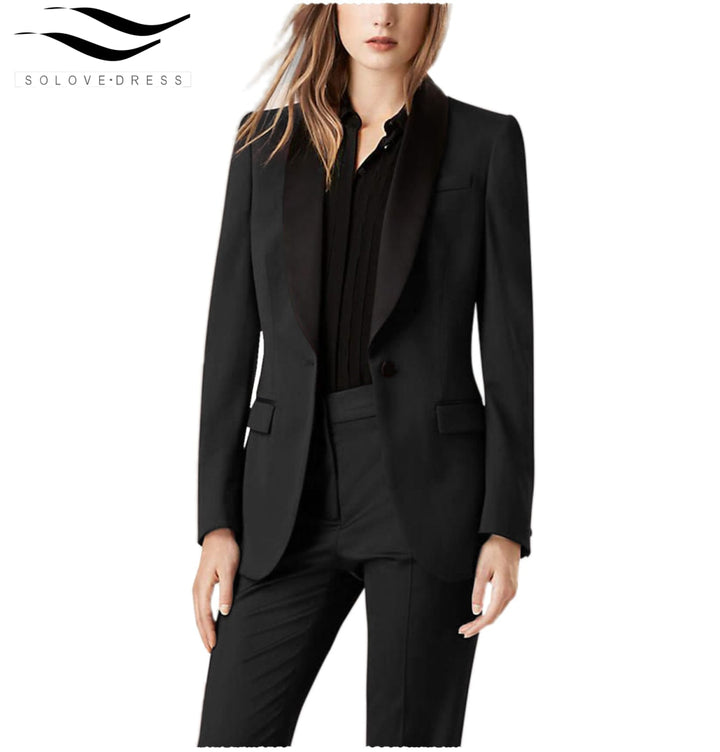 solovedress 2 Pieces Shawl Lapel Single Buttons Women suit (Blazer+Pants)