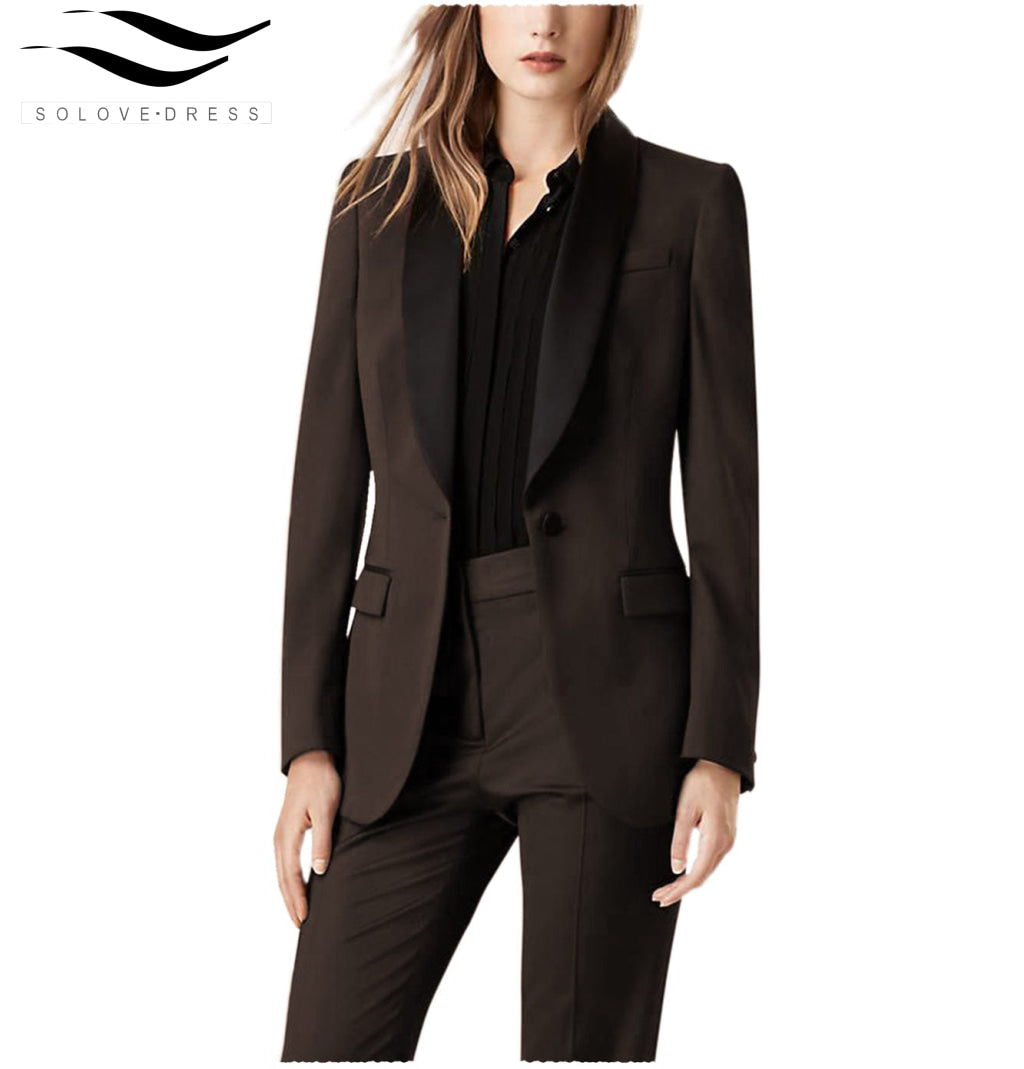 solovedress 2 Pieces Shawl Lapel Single Buttons Women suit (Blazer+Pants)