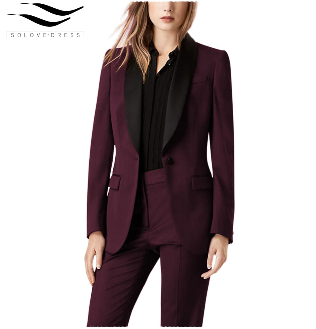 solovedress 2 Pieces Shawl Lapel Single Buttons Women suit (Blazer+Pants)
