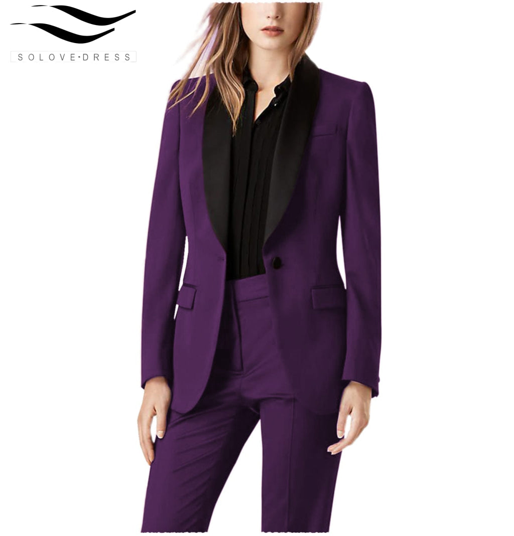 solovedress 2 Pieces Shawl Lapel Single Buttons Women suit (Blazer+Pants)
