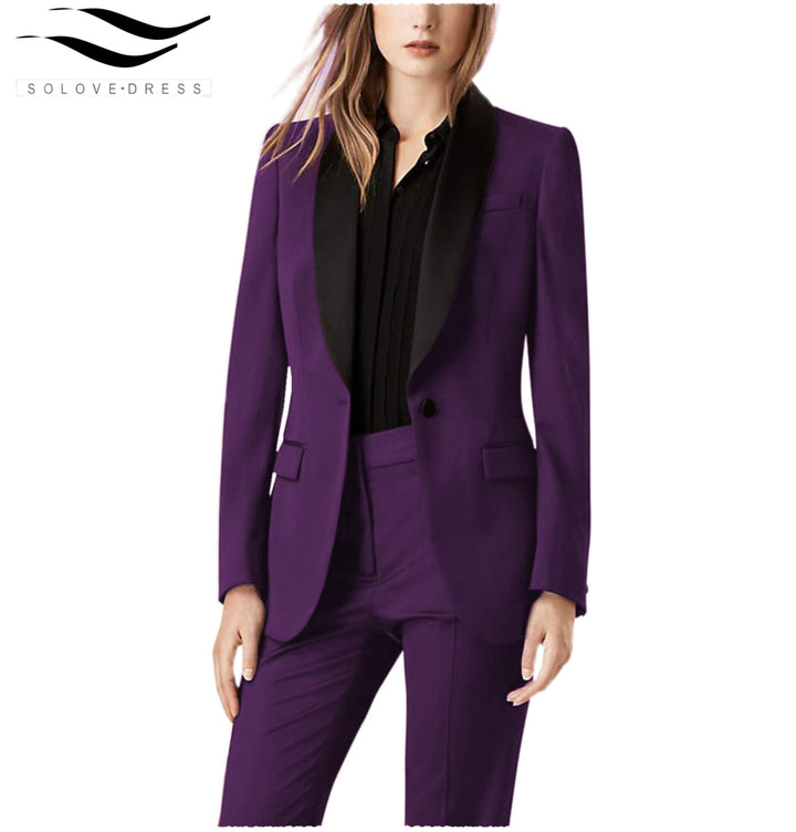 solovedress 2 Pieces Shawl Lapel Single Buttons Women suit (Blazer+Pants)