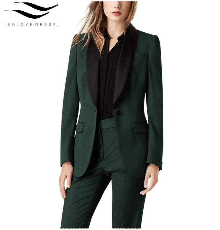 solovedress 2 Pieces Shawl Lapel Single Buttons Women suit (Blazer+Pants)