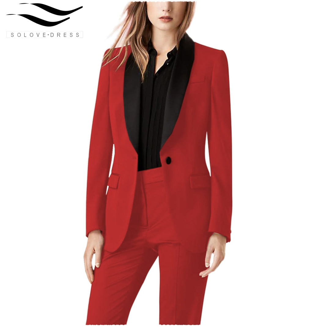 solovedress 2 Pieces Shawl Lapel Single Buttons Women suit (Blazer+Pants)