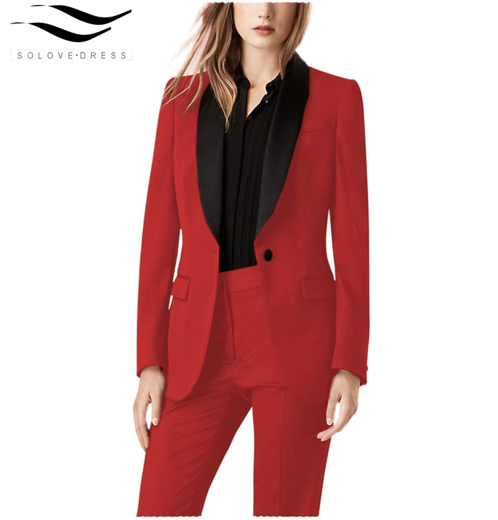 solovedress 2 Pieces Shawl Lapel Single Buttons Women suit (Blazer+Pants)