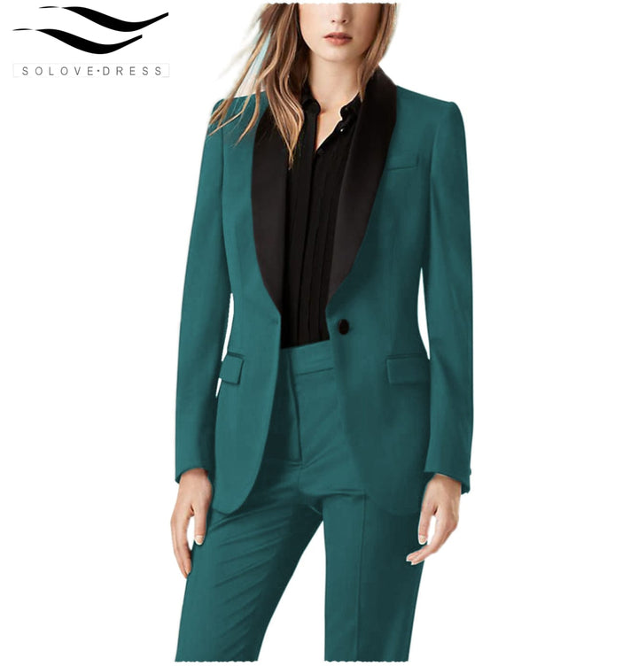 solovedress 2 Pieces Shawl Lapel Single Buttons Women suit (Blazer+Pants)
