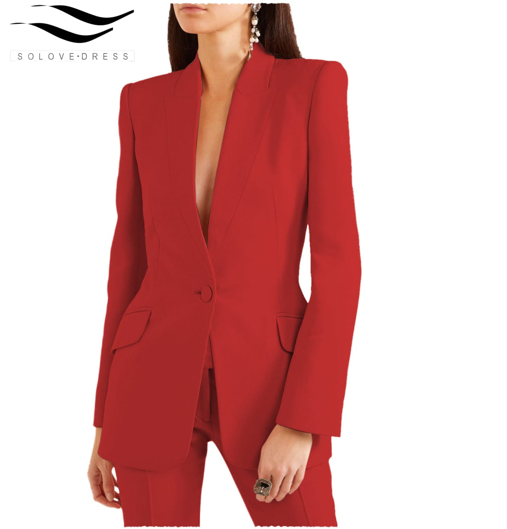 solovedress 2 Pieces Single Buttons Notch Lapel Women Suit (Blazer+Pants)