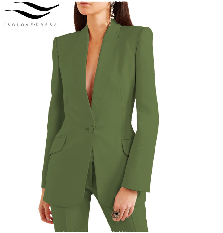 solovedress 2 Pieces Single Buttons Notch Lapel Women Suit (Blazer+Pants)