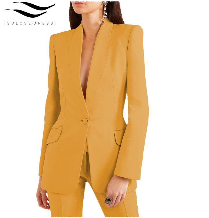 solovedress 2 Pieces Single Buttons Notch Lapel Women Suit (Blazer+Pants)