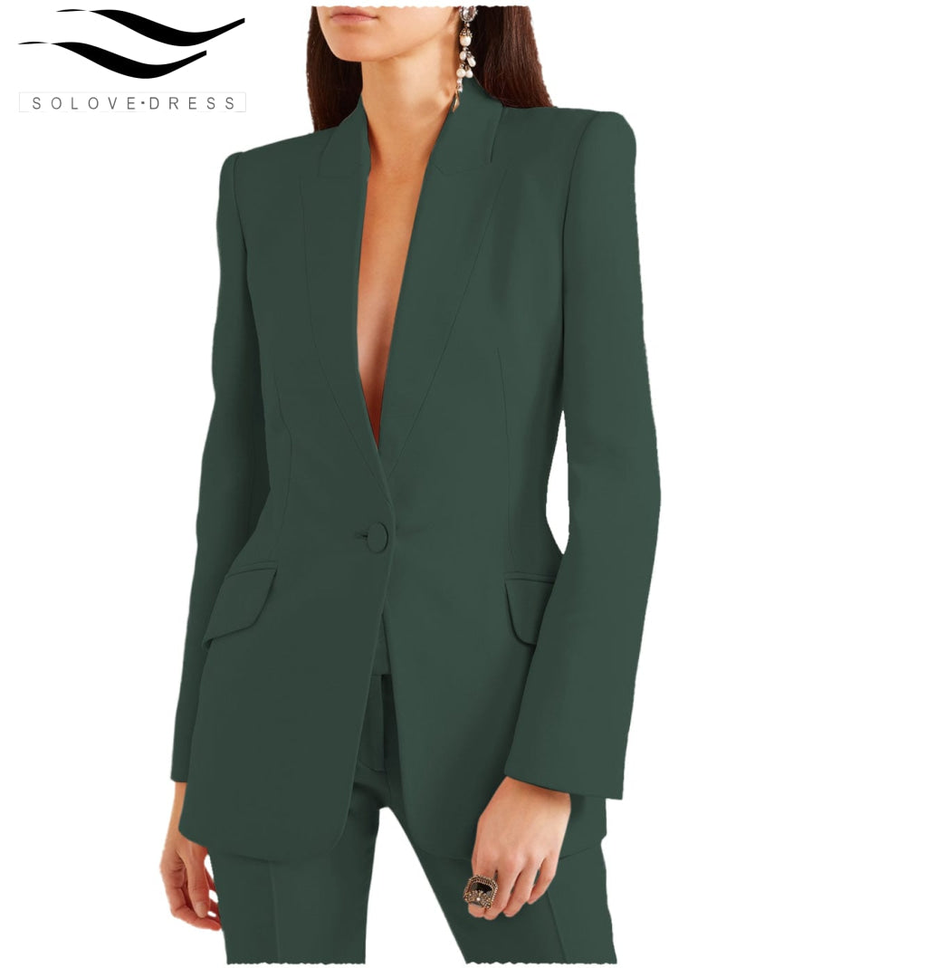 solovedress 2 Pieces Single Buttons Notch Lapel Women Suit (Blazer+Pants)