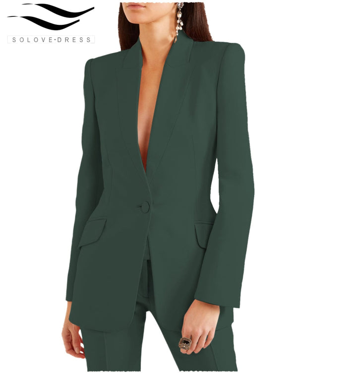 solovedress 2 Pieces Single Buttons Notch Lapel Women Suit (Blazer+Pants)