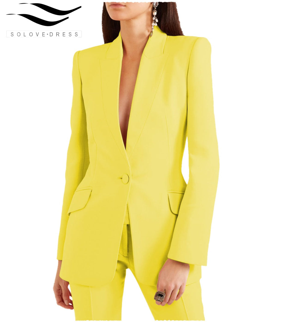 solovedress 2 Pieces Single Buttons Notch Lapel Women Suit (Blazer+Pants)