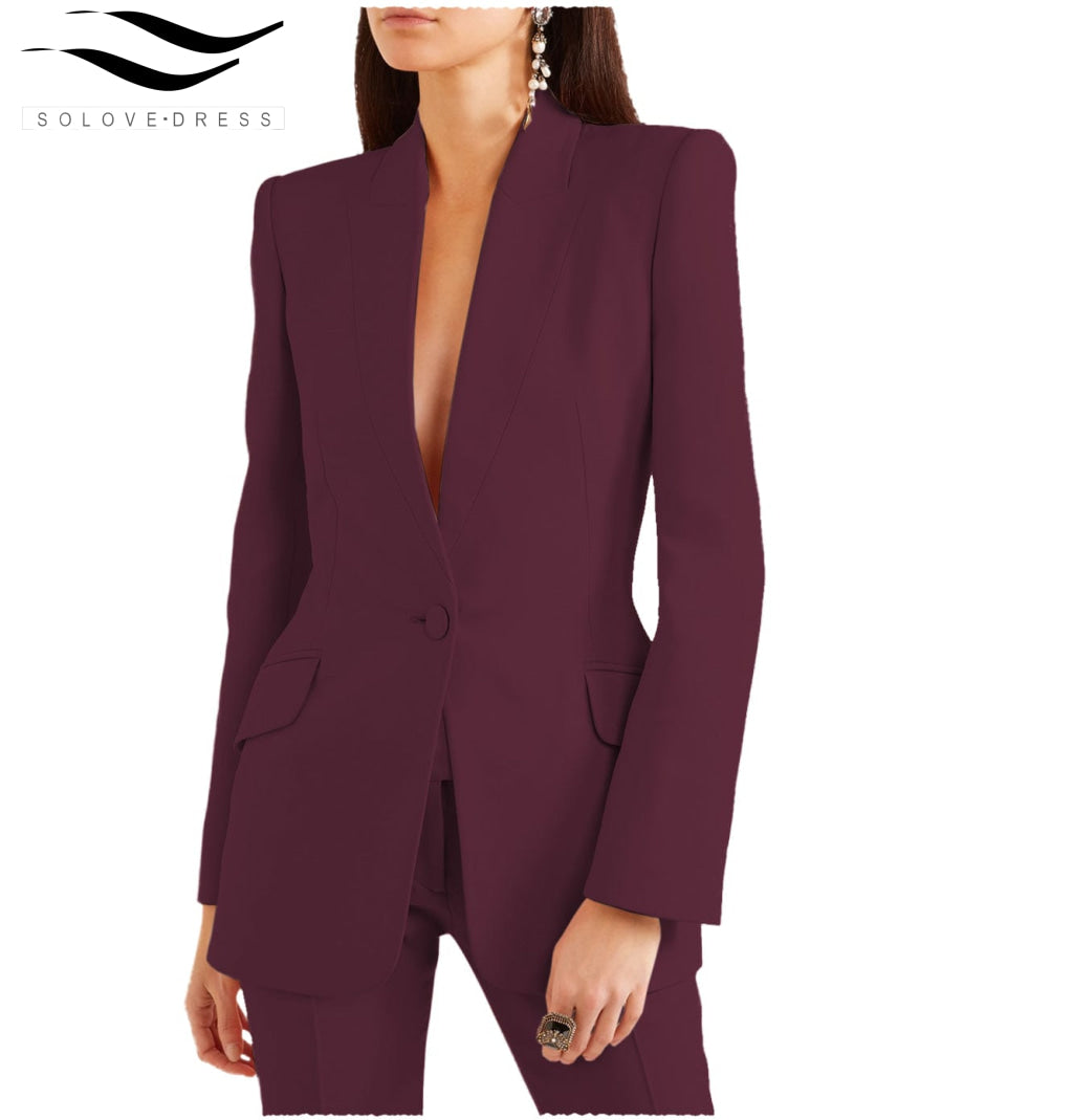 solovedress 2 Pieces Single Buttons Notch Lapel Women Suit (Blazer+Pants)