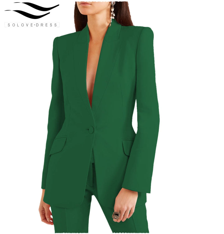 solovedress 2 Pieces Single Buttons Notch Lapel Women Suit (Blazer+Pants)