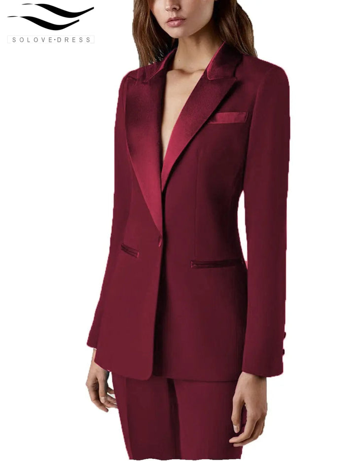 solovedress 2 Pieces Single Buttons Peak Lapel Women Suit