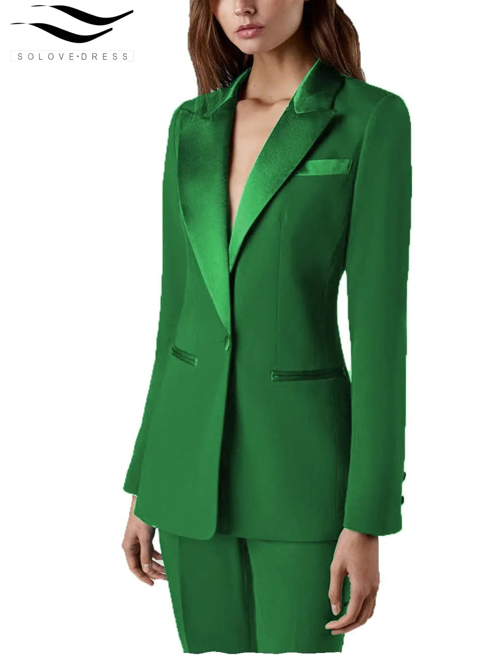 solovedress 2 Pieces Single Buttons Peak Lapel Women Suit