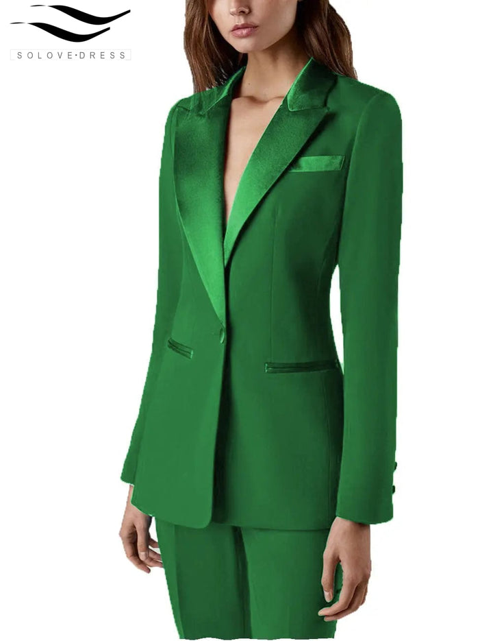 solovedress 2 Pieces Single Buttons Peak Lapel Women Suit