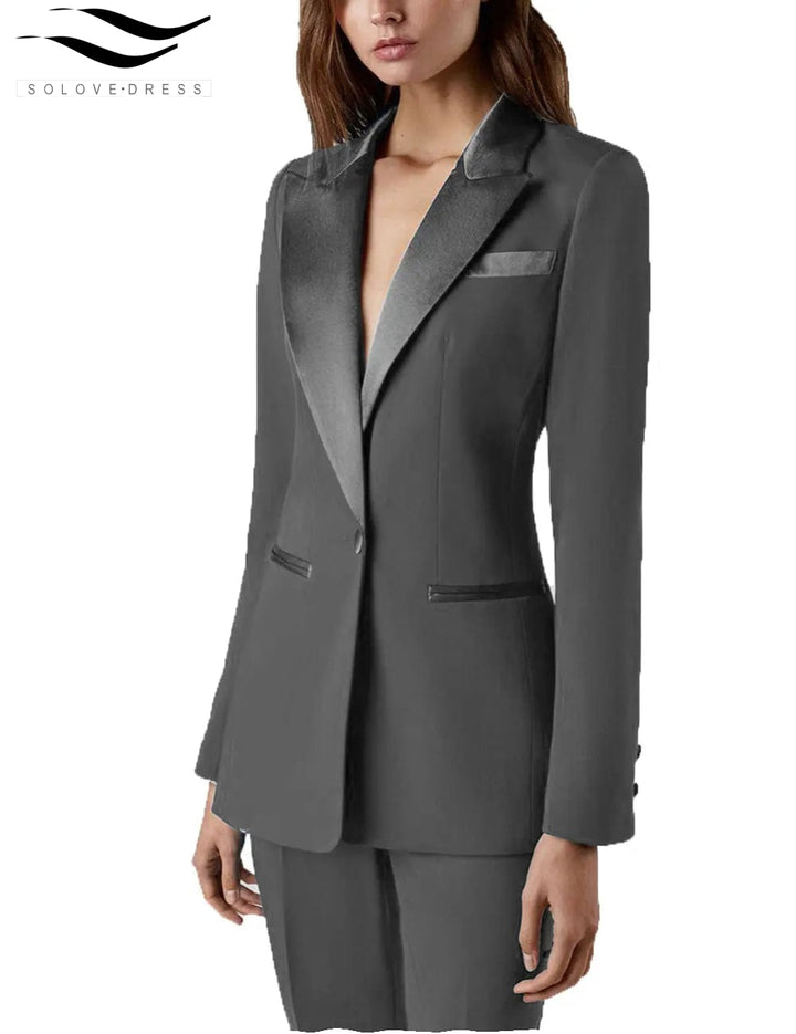 solovedress 2 Pieces Single Buttons Peak Lapel Women Suit