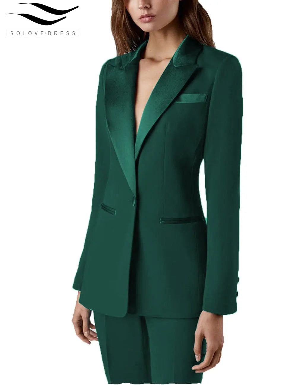 solovedress 2 Pieces Single Buttons Peak Lapel Women Suit