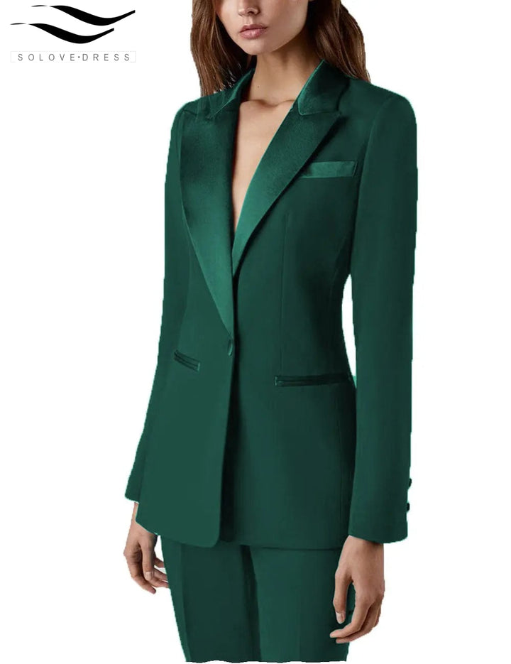 solovedress 2 Pieces Single Buttons Peak Lapel Women Suit