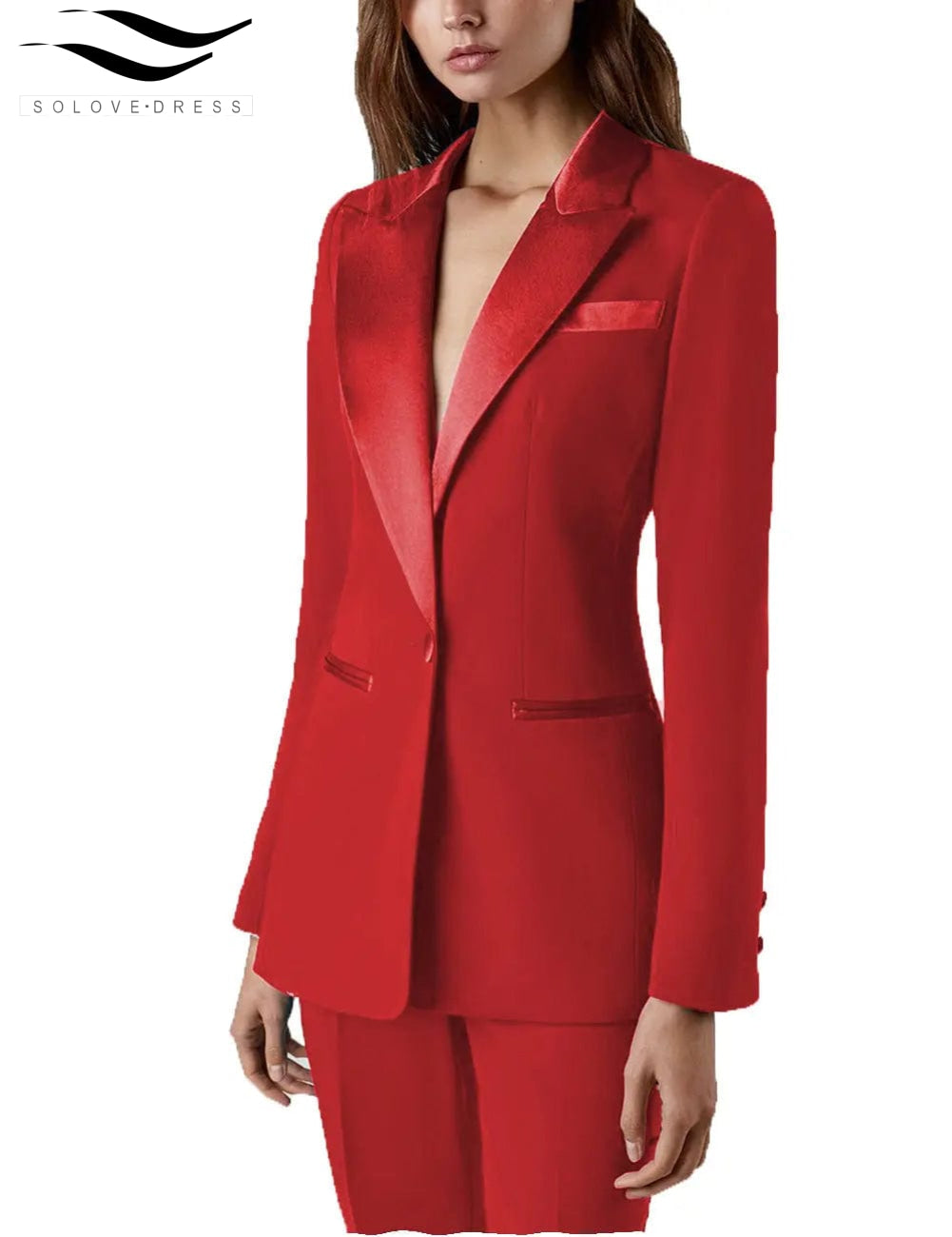 solovedress 2 Pieces Single Buttons Peak Lapel Women Suit