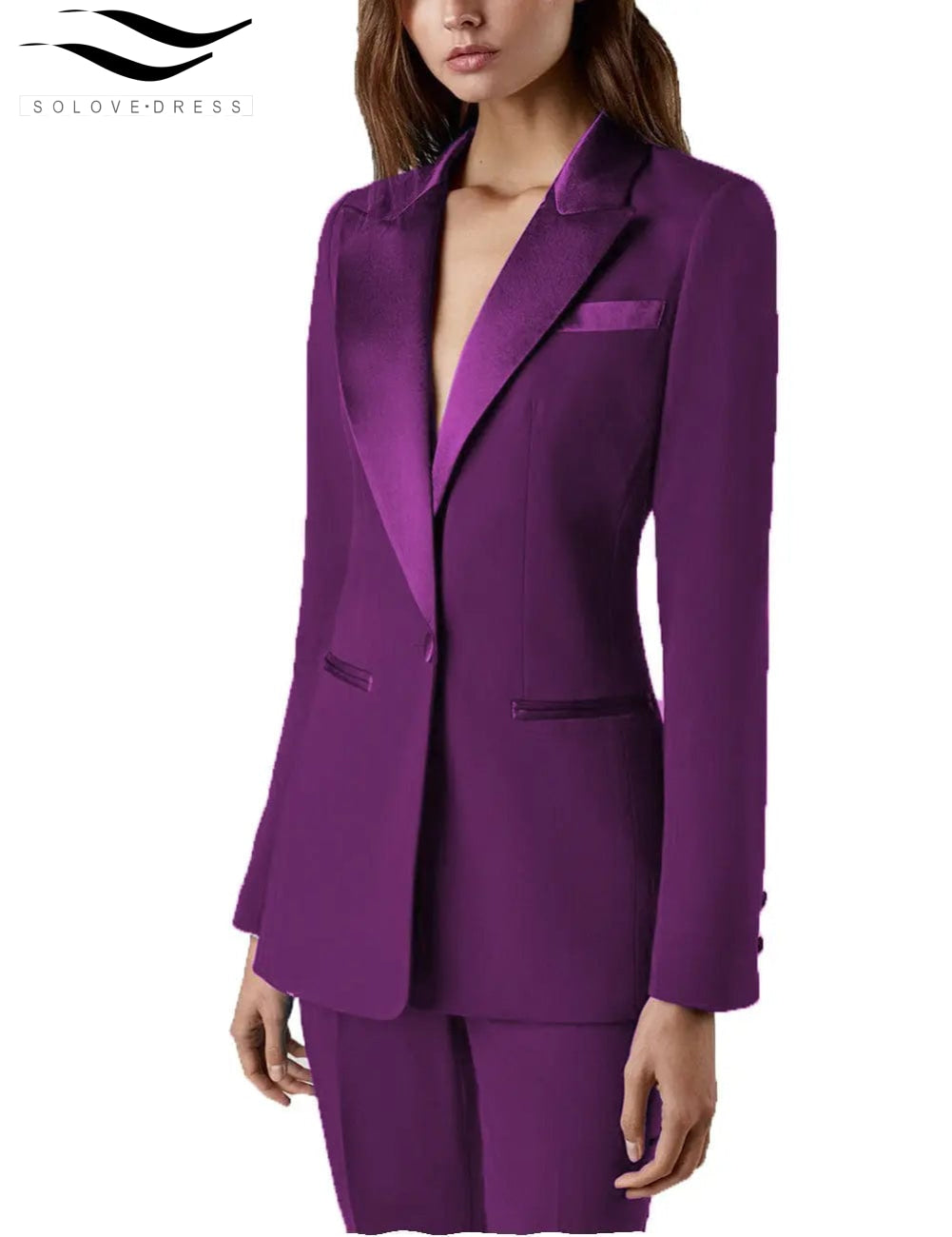 solovedress 2 Pieces Single Buttons Peak Lapel Women Suit