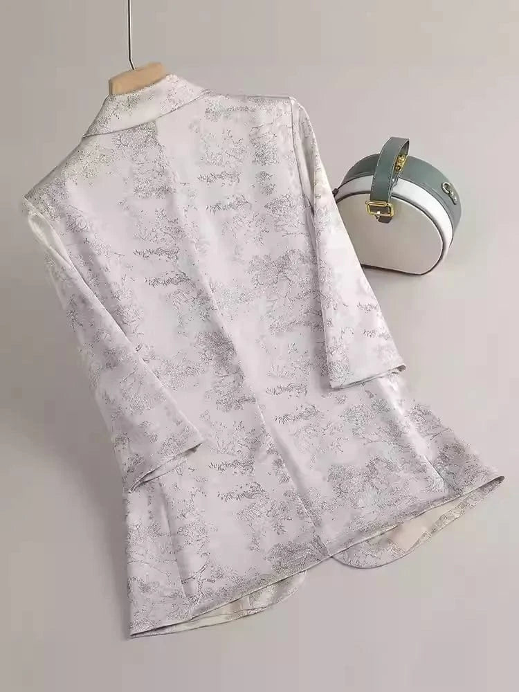 solovedress 2025 Spring Summer New Printed Three Quarter Sleeve Single Button Casual Ladies Suit