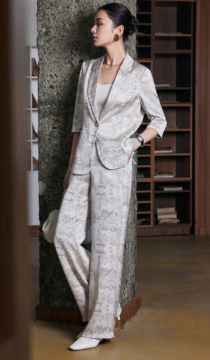 solovedress 2025 Spring Summer New Printed Three Quarter Sleeve Single Button Casual Ladies Suit