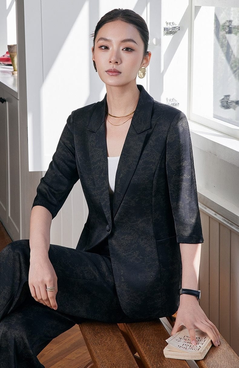 solovedress 2025 Spring Summer New Printed Three Quarter Sleeve Single Button Casual Ladies Suit