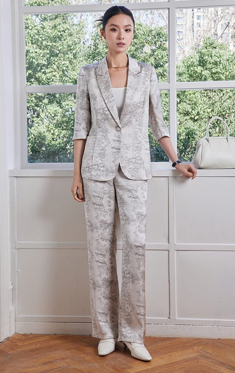 solovedress 2025 Spring Summer New Printed Three Quarter Sleeve Single Button Casual Ladies Suit