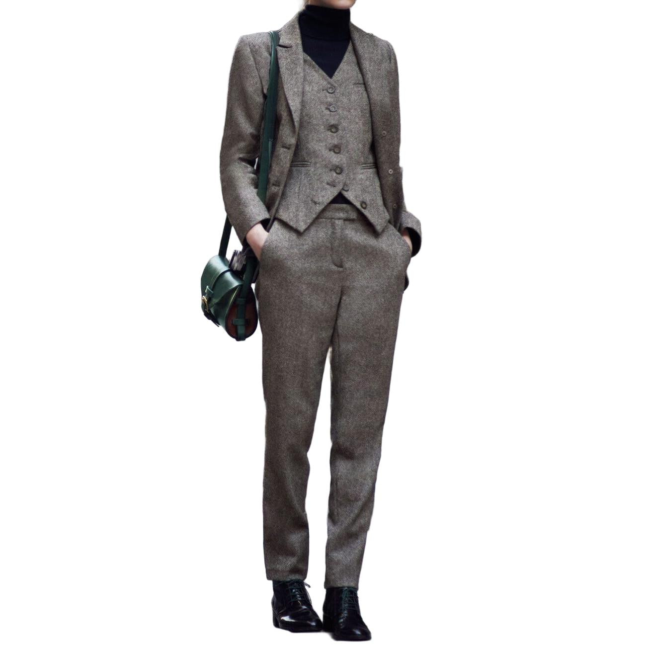 Piece Suit Womens Trouser Suits Long Jackets Tweed Blazer Women